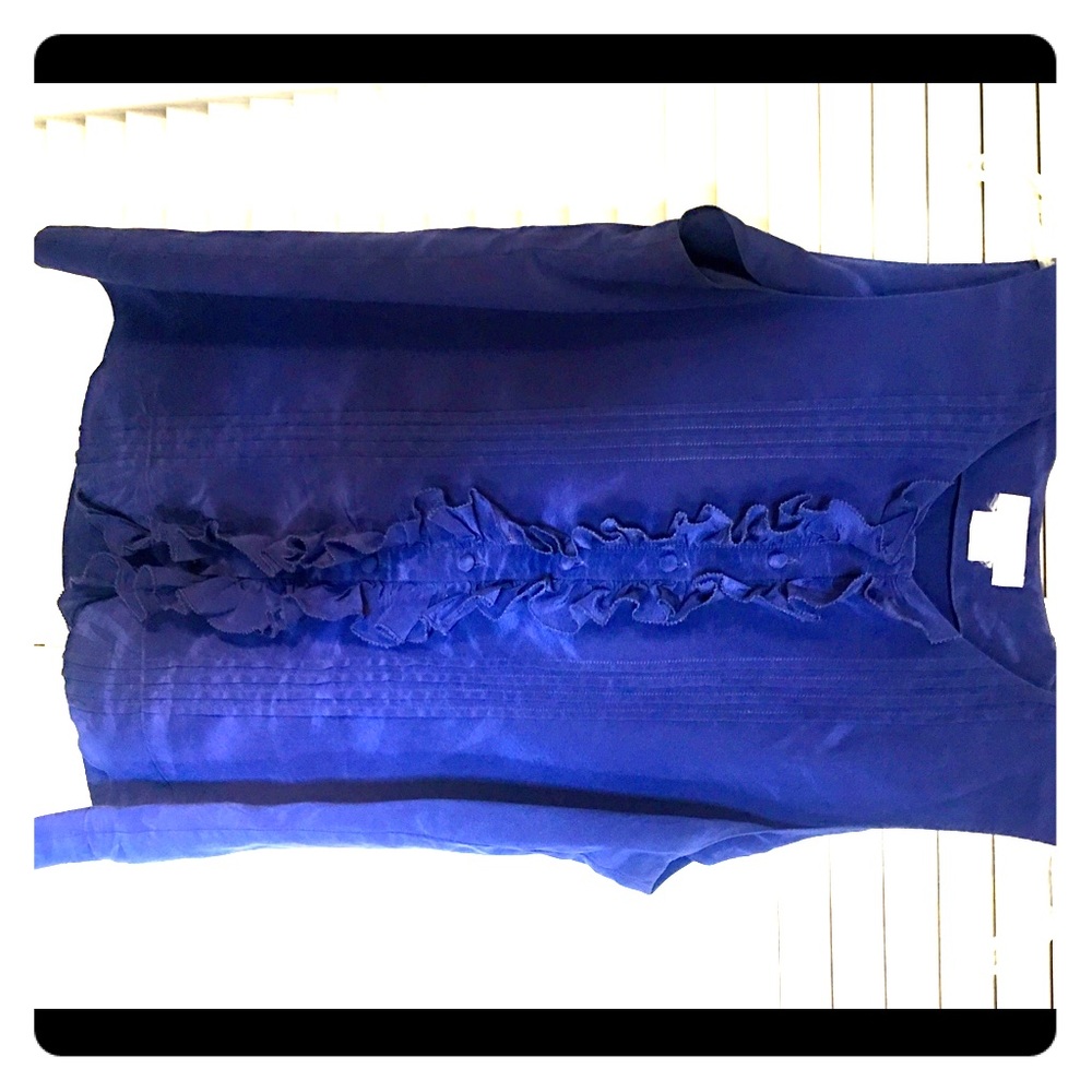 Joie Deep Blue silk blouse with ruffle front